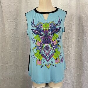!Ay Güey! Geometric Deer Print Sleeveless Top - Blue